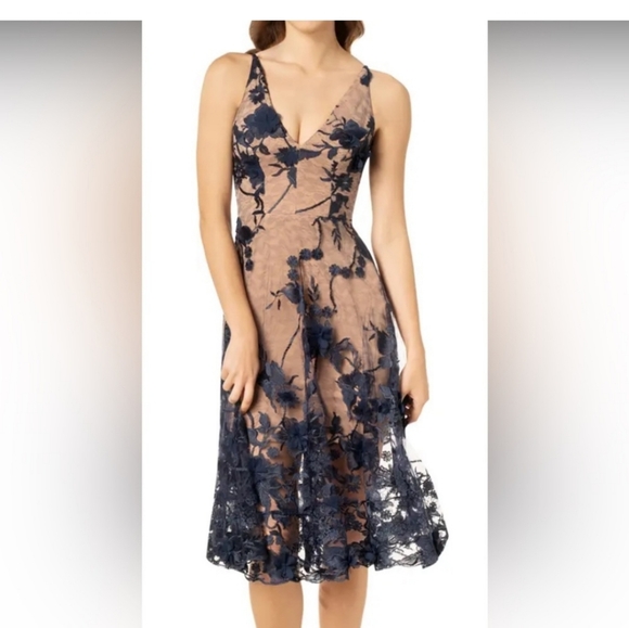 Dress The Population Aubrey Sheer Floral Appliqué Midi Dress - Picture 3 of 5